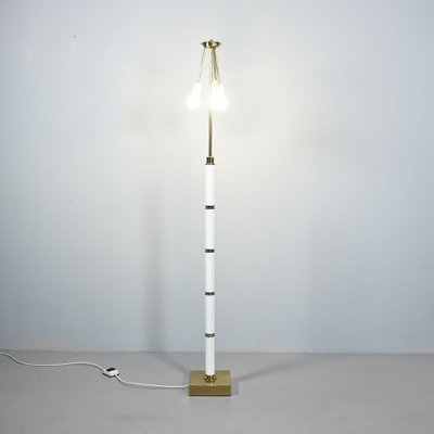 Hollywood Regency Floor Lamp in White with Brass, 1970s-RST-1233547