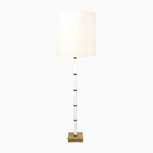 Hollywood Regency Floor Lamp in White with Brass, 1970s-RST-1233547