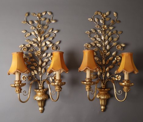 Hollywood Regency Floral Golden Wall Light, Florence, Italy, 1960s-ESB-1785233