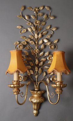 Hollywood Regency Floral Golden Wall Light, Florence, Italy, 1960s-ESB-1785233