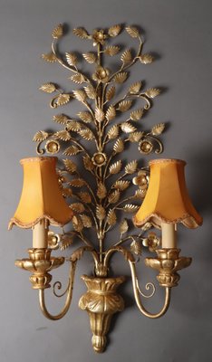 Hollywood Regency Floral Golden Wall Light, Florence, Italy, 1960s-ESB-1785233