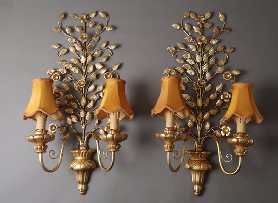 Hollywood Regency Floral Golden Wall Light, Florence, Italy, 1960s-ESB-1785233