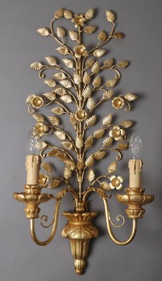 Hollywood Regency Floral Golden Wall Light, Florence, Italy, 1960s-ESB-1785233