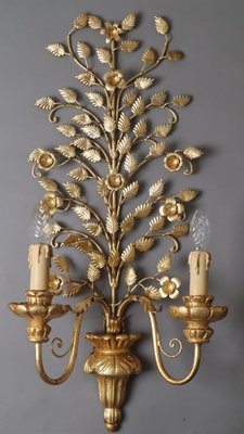 Hollywood Regency Floral Golden Wall Light, Florence, Italy, 1960s-ESB-1785233