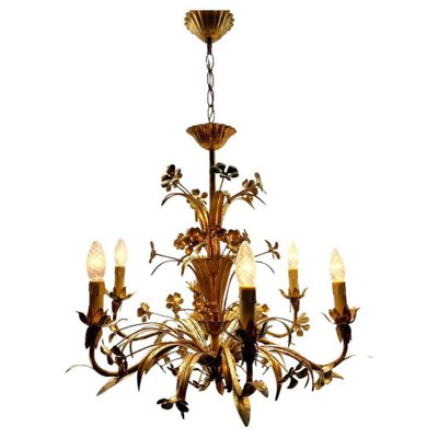 Hollywood Regency Floral Metal Chandelier, 1930s-MJY-1723561