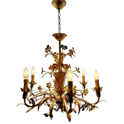 Hollywood Regency Floral Metal Chandelier, 1930s-MJY-1723561