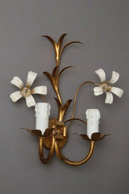 Hollywood Regency Gilded Florentine Orchid Wall Lights from Hans Kögl-ESB-1376595