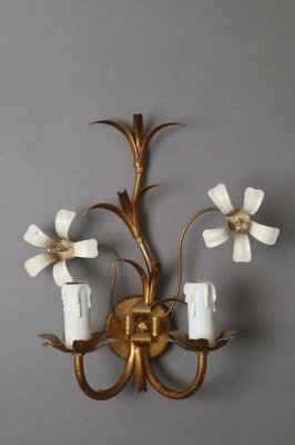 Hollywood Regency Gilded Florentine Orchid Wall Lights from Hans Kögl-ESB-1376595