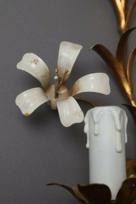 Hollywood Regency Gilded Florentine Orchid Wall Lights from Hans Kögl-ESB-1376595