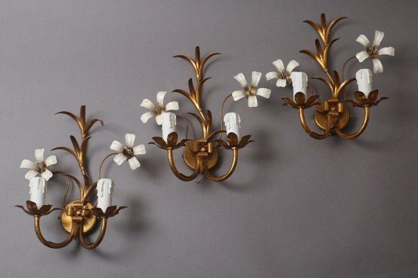 Hollywood Regency Gilded Florentine Orchid Wall Lights from Hans Kögl-ESB-1376595