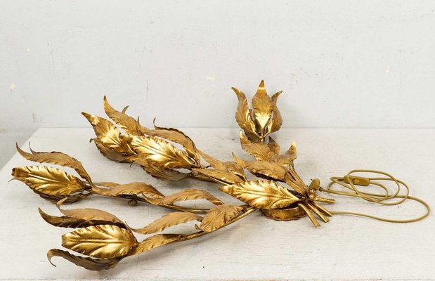 Hollywood Regency Gilded Metal Floral Leaf Wall Light by Hans Kögl, 1970s-RUK-1758046