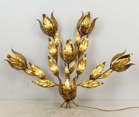 Hollywood Regency Gilded Metal Floral Leaf Wall Light by Hans Kögl, 1970s-RUK-1758046