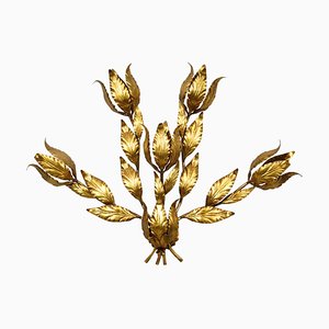 Hollywood Regency Gilded Metal Floral Leaf Wall Light by Hans Kögl, 1970s-RUK-1758046