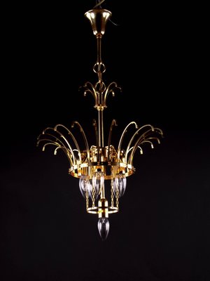 Hollywood Regency Gilt Brass and Crystal Chandelier by Christoph Palme for Palwa, 1960s-DEK-548014