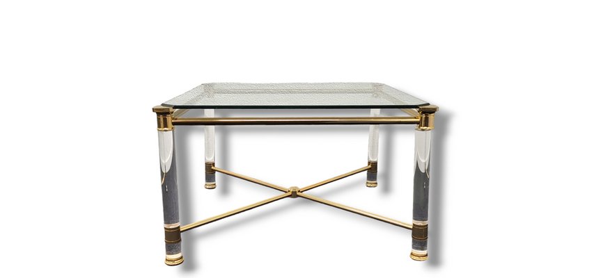 Hollywood Regency Gold and Acrylic Glass Side or Coffee Table, 1980s-LDW-1811903