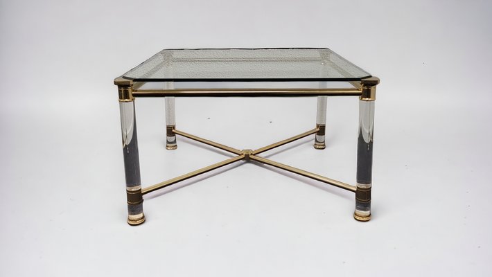 Hollywood Regency Gold and Acrylic Glass Side or Coffee Table, 1980s-LDW-1811903