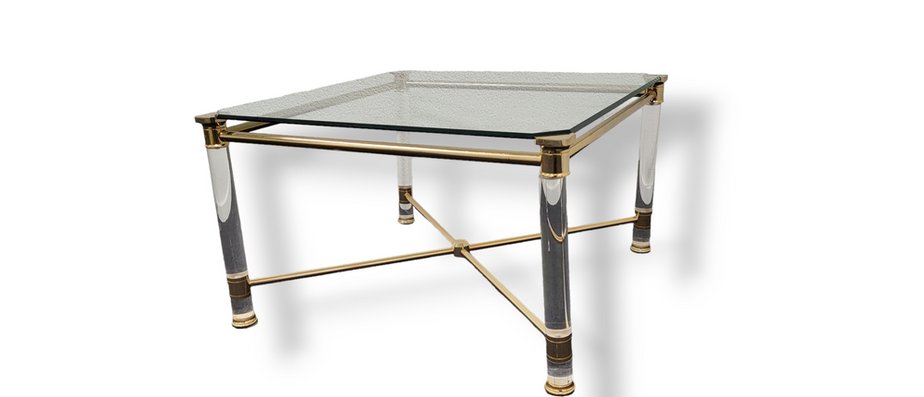 Hollywood Regency Gold and Acrylic Glass Side or Coffee Table, 1980s-LDW-1811903