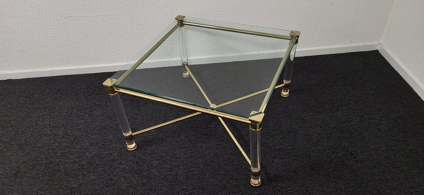 Hollywood Regency Gold and Acrylic Glass Side or Coffee Table, 1980s-LDW-1811903