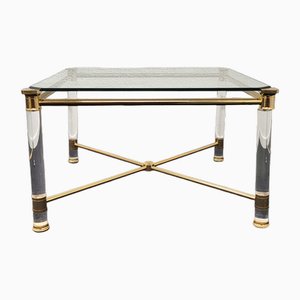 Hollywood Regency Gold and Acrylic Glass Side or Coffee Table, 1980s-LDW-1811903