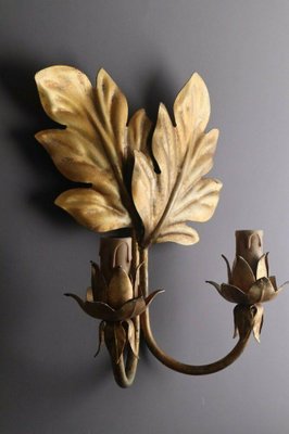 Hollywood Regency Gold Effect Leaf Wall Lamp, 1960s-ESB-1376760