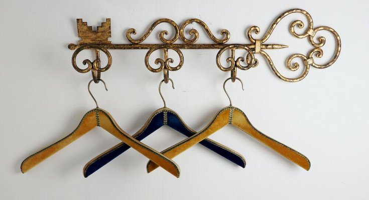 Hollywood Regency Gold Key Coat Rack-ESB-1376877