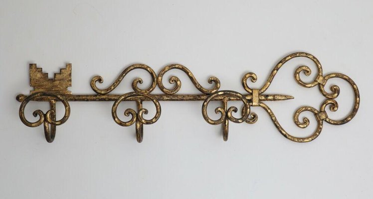 Hollywood Regency Gold Key Coat Rack-ESB-1376877