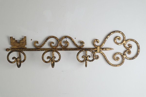 Hollywood Regency Gold Key Coat Rack-ESB-1376877