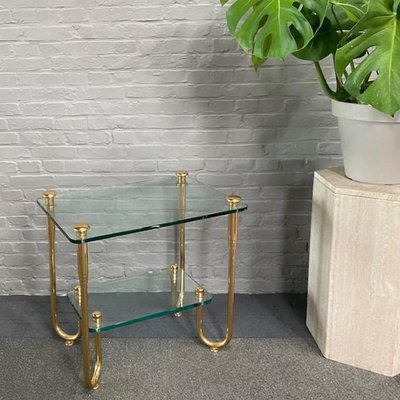 Hollywood Regency Gold Plated & Glass Side Table, 1980s-OLQ-1720348