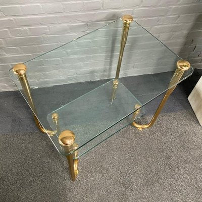 Hollywood Regency Gold Plated & Glass Side Table, 1980s-OLQ-1720348