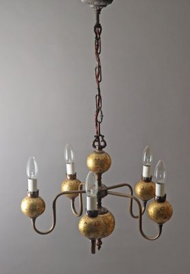 Hollywood Regency Golden Chandelier in the form of Globe, 1960s-ESB-1758151