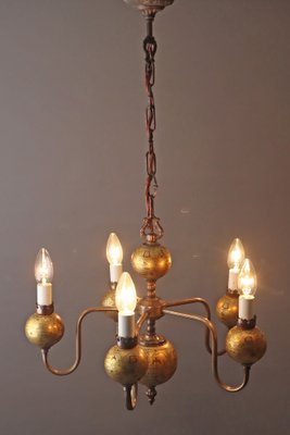 Hollywood Regency Golden Chandelier in the form of Globe, 1960s-ESB-1758151