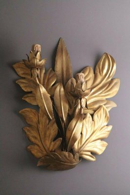 Hollywood Regency Golden Leaf Wall Lamp, 1960s-ESB-1376732