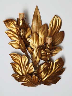 Hollywood Regency Golden Leaf Wall Lamp, 1960s-ESB-1376732