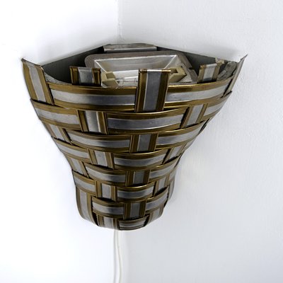 Hollywood Regency Interwoven Aluminium and Brass Corner Sconces, 1960s, Set of 4-RY-659074