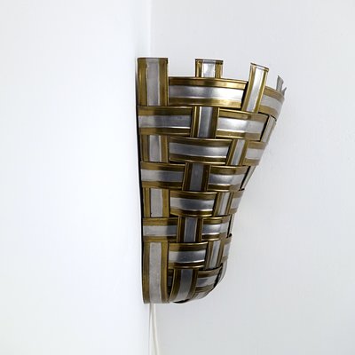 Hollywood Regency Interwoven Aluminium and Brass Corner Sconces, 1960s, Set of 4-RY-659074