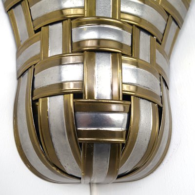 Hollywood Regency Interwoven Aluminium and Brass Corner Sconces, 1960s, Set of 4-RY-659074