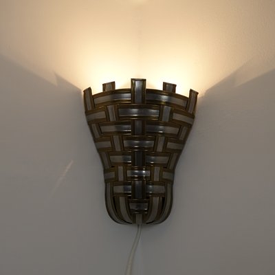 Hollywood Regency Interwoven Aluminium and Brass Corner Sconces, 1960s, Set of 4-RY-659074