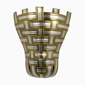 Hollywood Regency Interwoven Aluminium and Brass Corner Sconces, 1960s, Set of 4-RY-659074