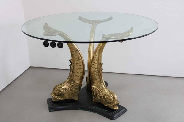 Hollywood Regency Italian Sculpturall Dining Table in Brass Koi, 1970s-FJP-1729840