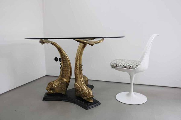 Hollywood Regency Italian Sculpturall Dining Table in Brass Koi, 1970s-FJP-1729840