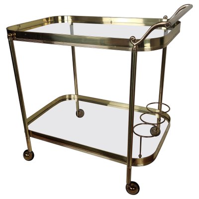 Hollywood Regency Italian Two-Tier Brass and Glass Bar Cart, 1970s-EUP-1175772