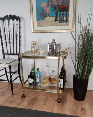 Hollywood Regency Italian Two-Tier Brass and Glass Bar Cart, 1970s-EUP-1175772