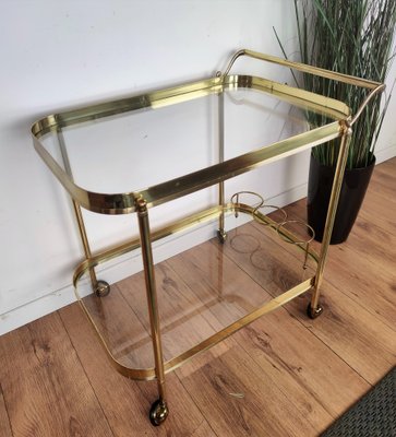 Hollywood Regency Italian Two-Tier Brass and Glass Bar Cart, 1970s-EUP-1175772