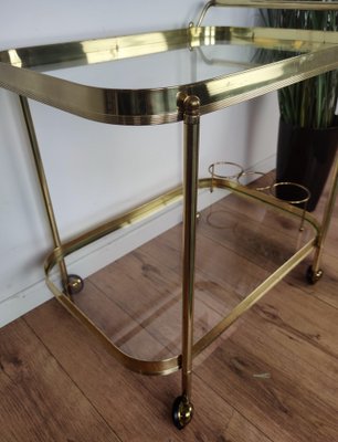 Hollywood Regency Italian Two-Tier Brass and Glass Bar Cart, 1970s-EUP-1175772