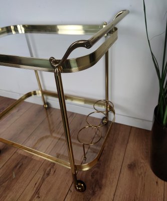 Hollywood Regency Italian Two-Tier Brass and Glass Bar Cart, 1970s-EUP-1175772