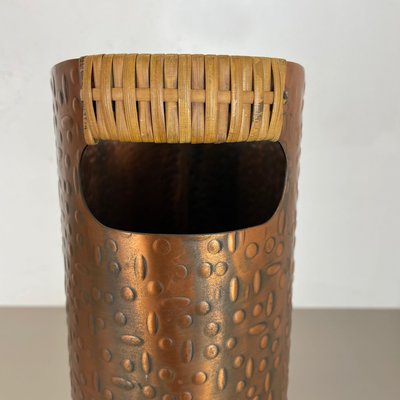 Hollywood Regency Metal Copper and Rattan Umbrella Stand, Germany, 1950s-QZ-1114548