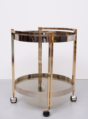 Hollywood Regency Round Brass and Nickel Serving Trolley, 1970s-GCG-2032344