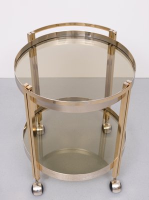 Hollywood Regency Round Brass and Nickel Serving Trolley, 1970s-GCG-2032344