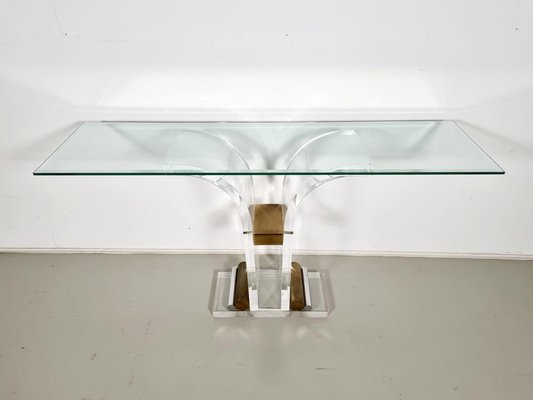 Hollywood Regency Style Acrylic Glass, Brass and Glass Console Table, France, 1970s-UJI-1763743