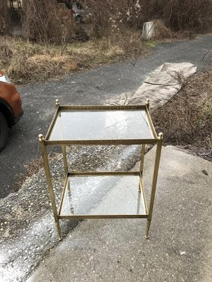 Hollywood Regency Style Brass and Glass Two-Tier Side Table, 1960s-OXJ-1726454